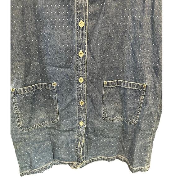 Vintage 90s Denim Polka Dot Boxy Apron Dress Classic Preppy 90s Minimalist - Picture 6 of 10